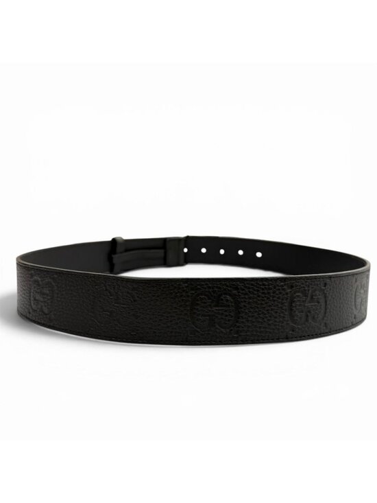 Gucci Leather GG Pattern Interlocking Buckle Wide Belt Black Silver main image 6